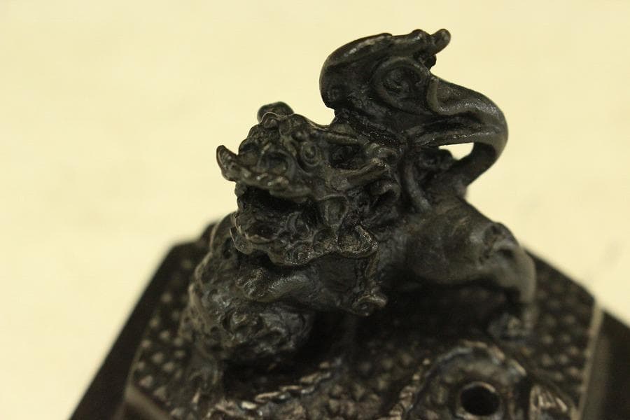 銅製 六角 象足 獅子蓋 香炉 未使用 共箱(LC790)