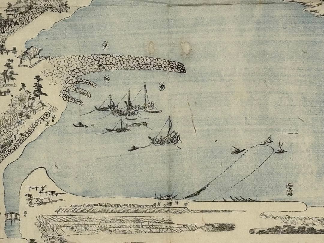 「紀伊国海部郡 加太浦淡島神社図」彩色木版刷り 1枚|古地図 和本和歌山県 神道