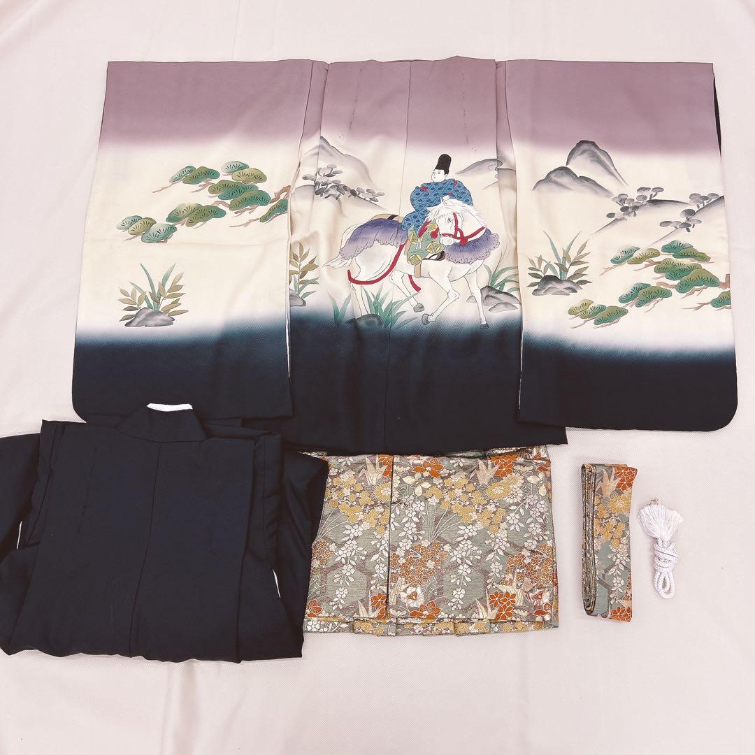 七五三5歳男の子　羽織袴セット　墨絵風　おしゃれ