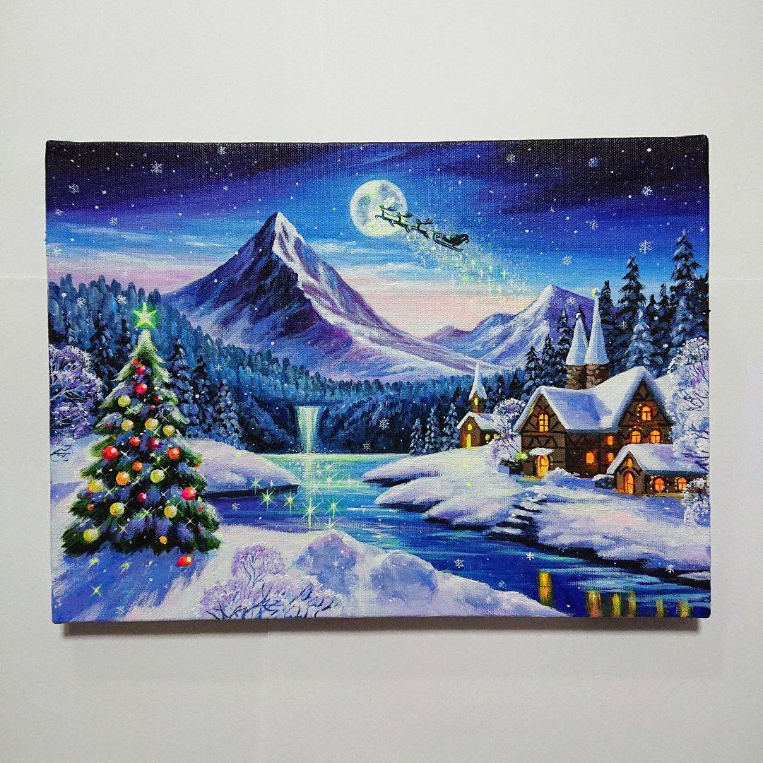【Christmas③】アクリル画 F4 風景画 絵画