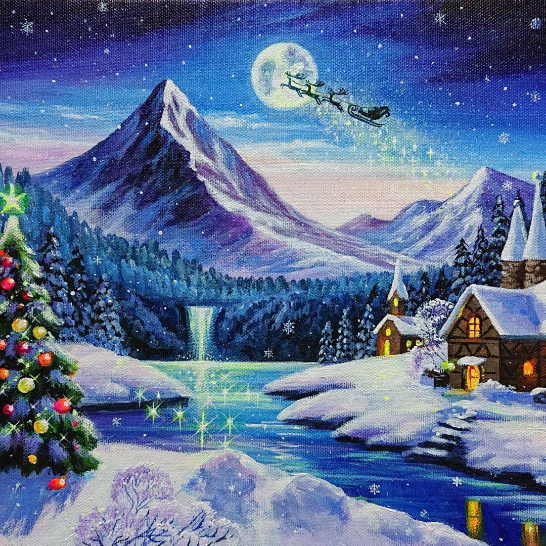 【Christmas③】アクリル画 F4 風景画 絵画