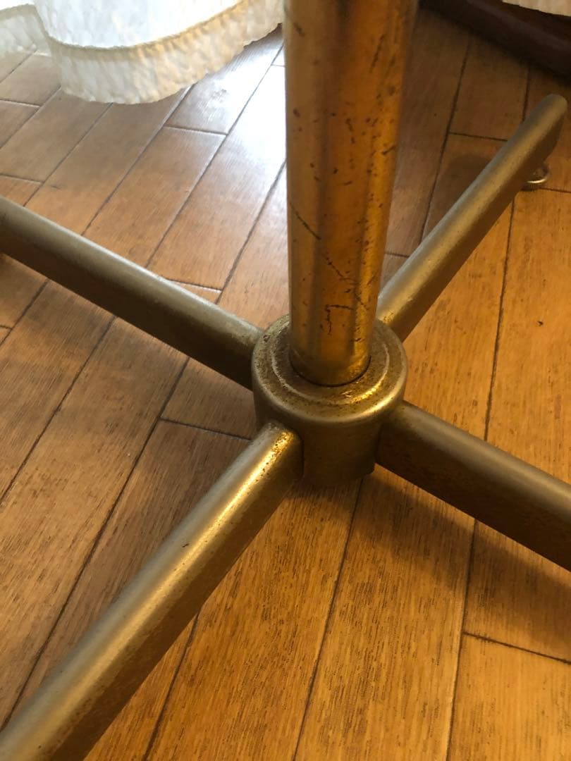 カフェ　テーブル　マーブル調　真鍮　アンティーク　正方形　ブラウン　金