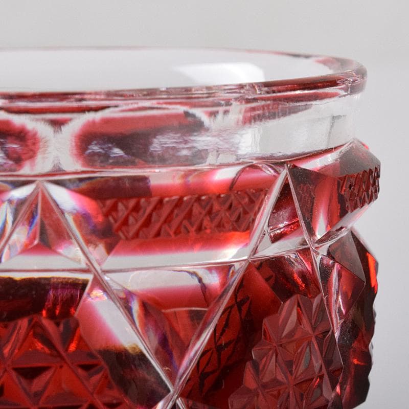 薩摩ガラス工芸作　復元　島津薩摩切子　色被せガラス　切子猪口　共箱　MR8283