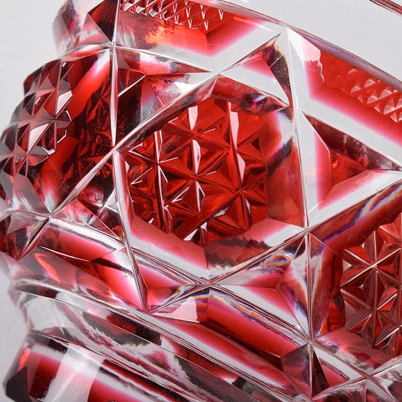 薩摩ガラス工芸作　復元　島津薩摩切子　色被せガラス　切子猪口　共箱　MR8283