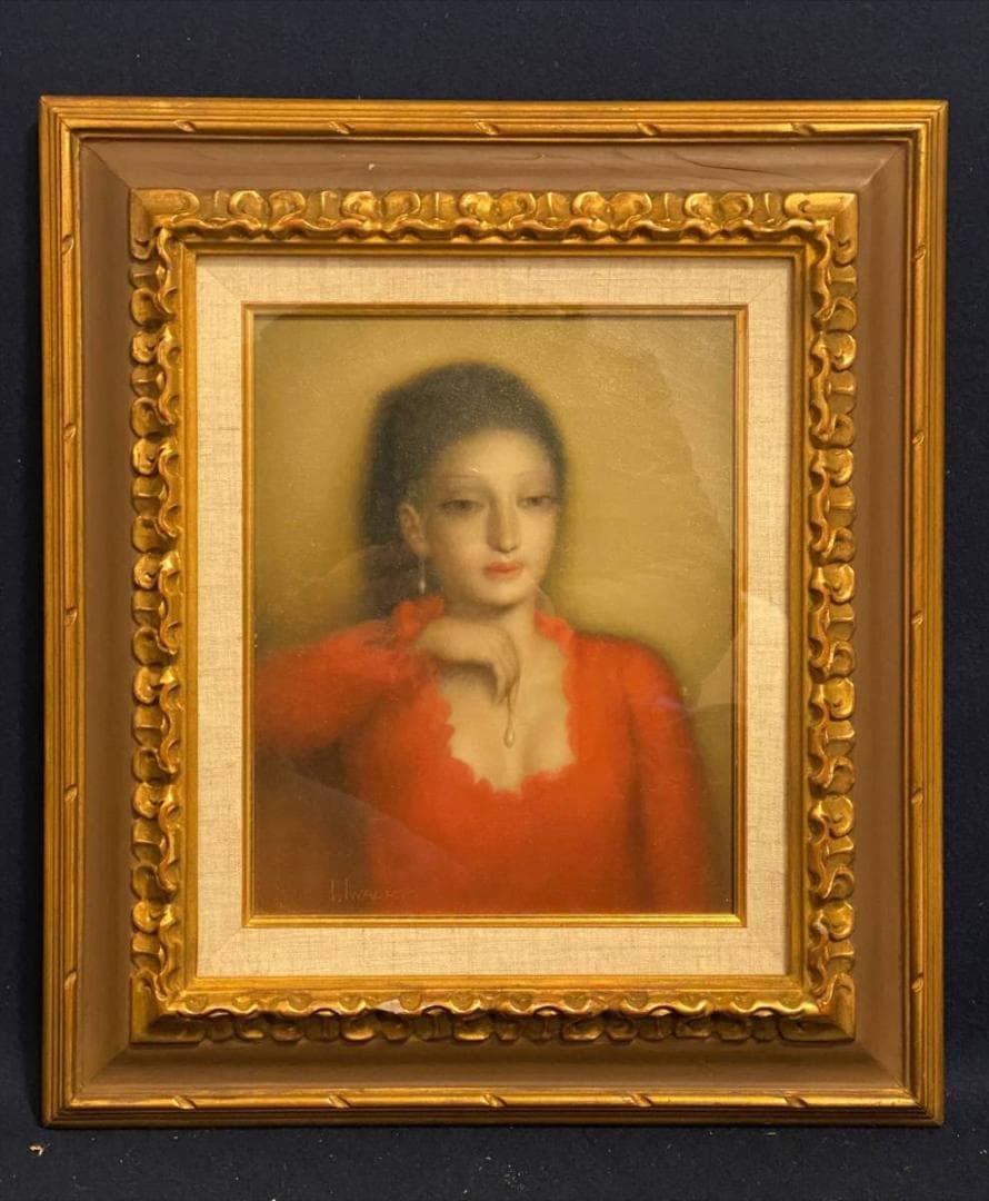 「真作」岩織治【雅麗】 　油絵　美人画　絵画　人物画　油彩画　F3号　サイン有