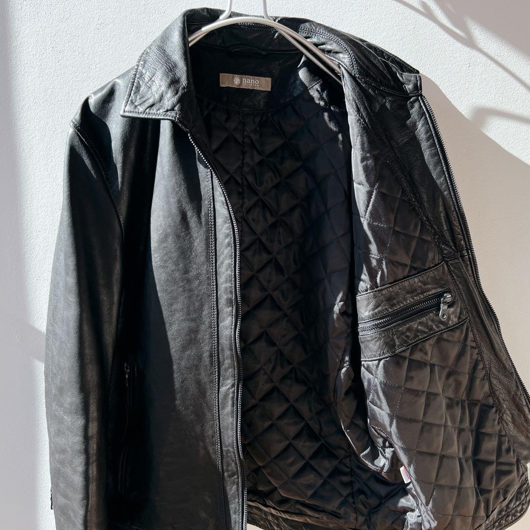 美品✨　ナノユニバース 羊革 ライダース ジャケット 黒 中綿 キルティング L