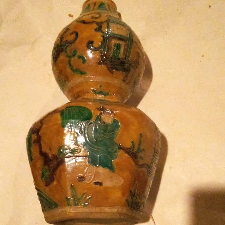 中国陶磁器　明法花　瓢箪型壺