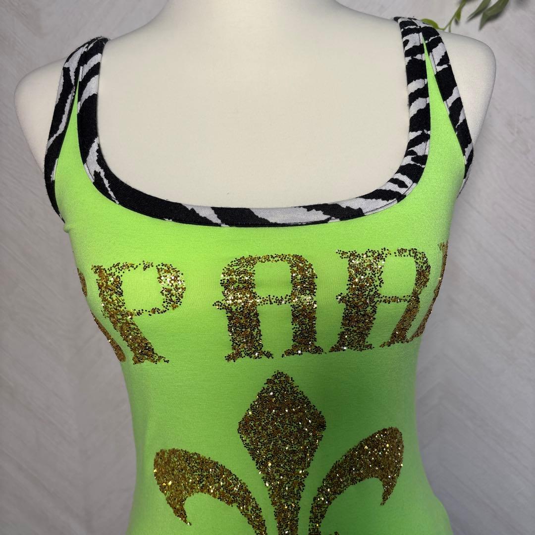 d.i.a. 平成ギャルy2k バックオープンゼブラ柄ラメロゴタンクトップ