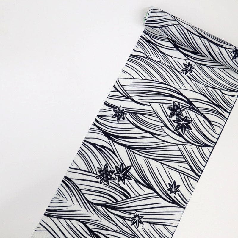 《竺仙【綿絽】小紋◆浴衣反物■青海波にもみじ■白地◆夏着物■反25-142》