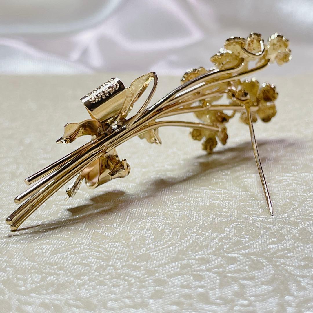 K18 ダイヤモンド　0.3ct 綺麗な花束ブローチ