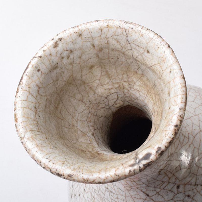 中国　哥窯　白磁　金糸鉄線　氷裂文　碗口瓶　時代箱　M　R8777