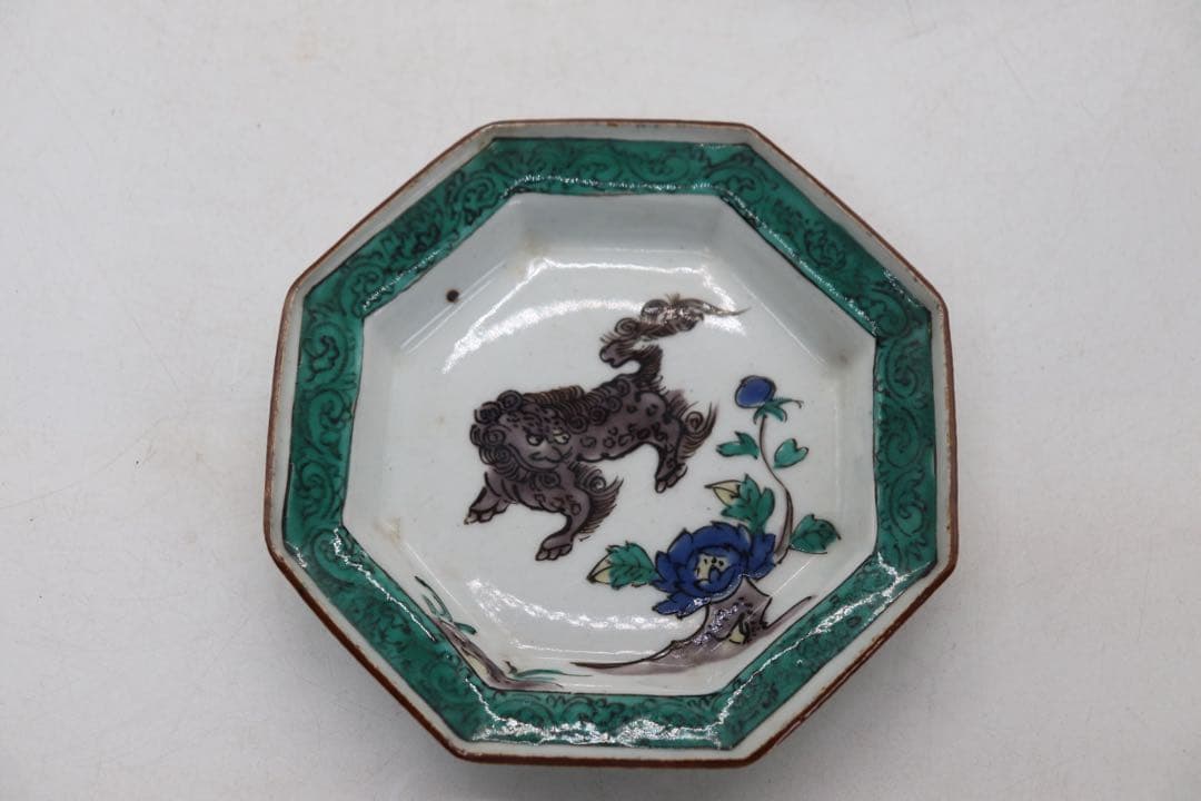 青九谷　牡丹獅子紋角皿4点　江戸　送料込み250511