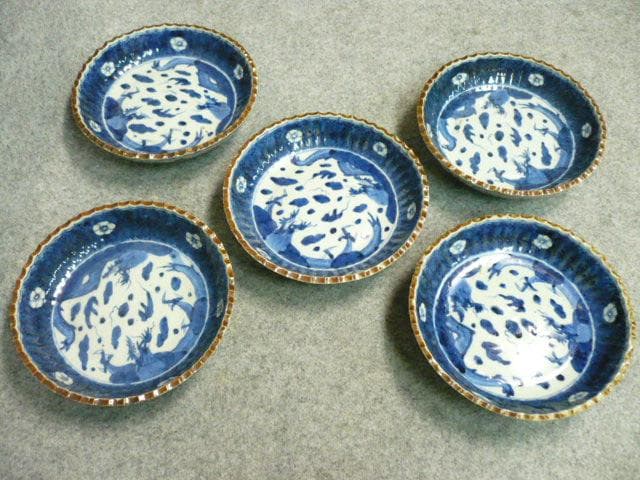 成化年製古伊万里染付雲龍文中皿 5枚 [B22473]