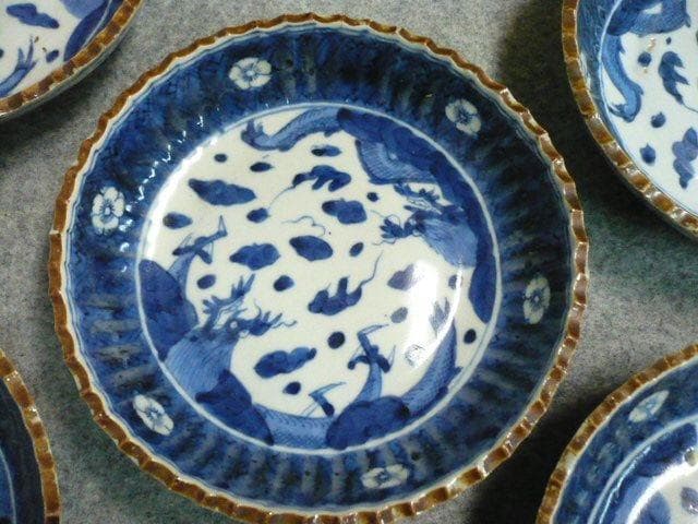 成化年製古伊万里染付雲龍文中皿 5枚 [B22473]