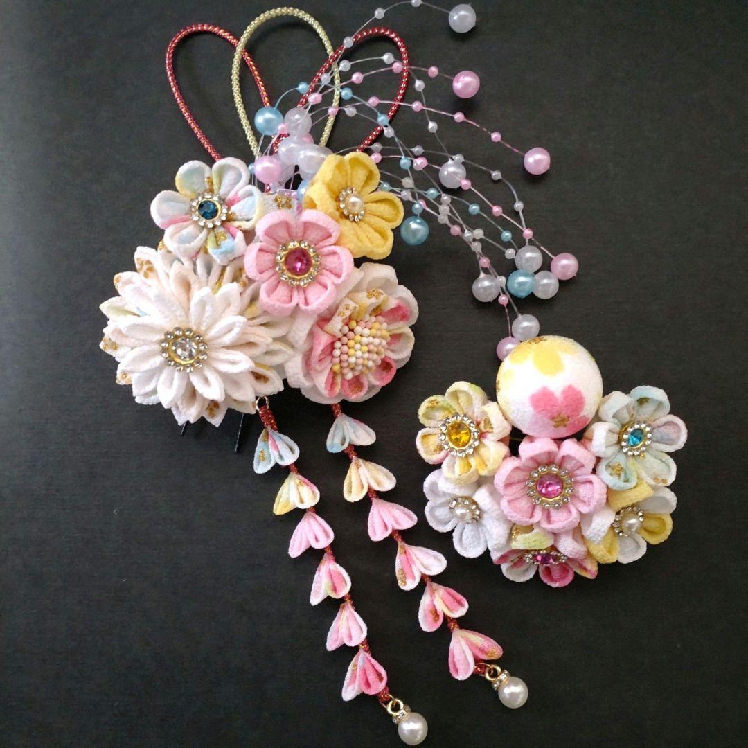 七五三髪飾り　カラフル　つまみ細工　和装　成人式　髪飾り