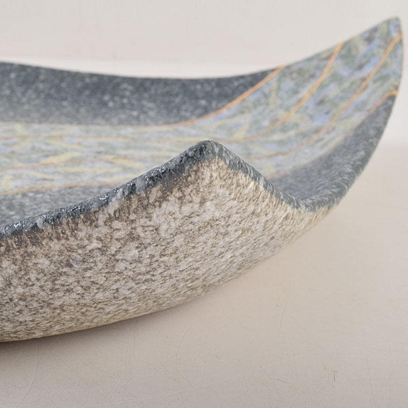 丹波焼　珀耀窯　清水一ニ作　吹泥金彩流文　長形皿　共布共箱　C　R9159B