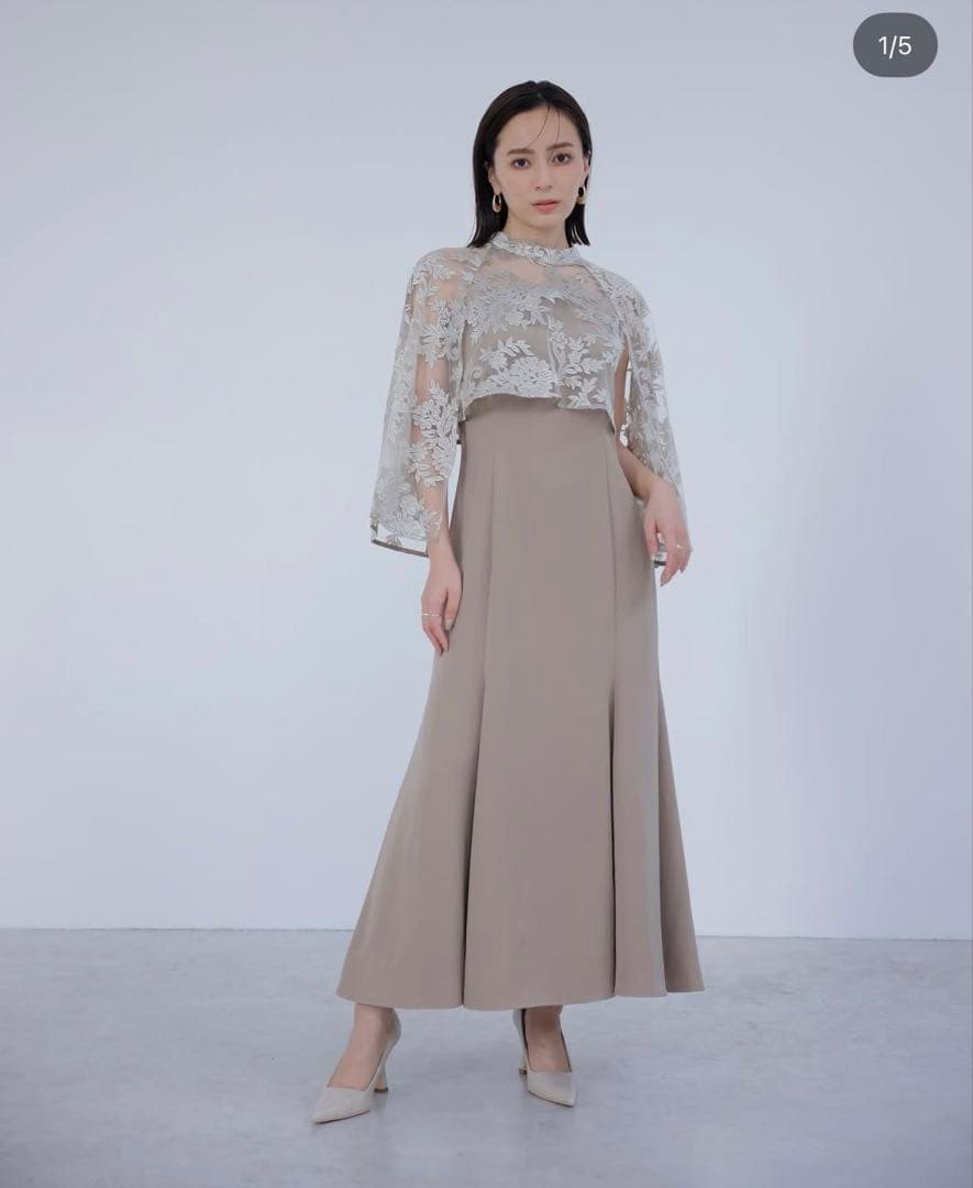 【極美品】anuans エンブロイダリーレースケープセットドレス （ベージュ）