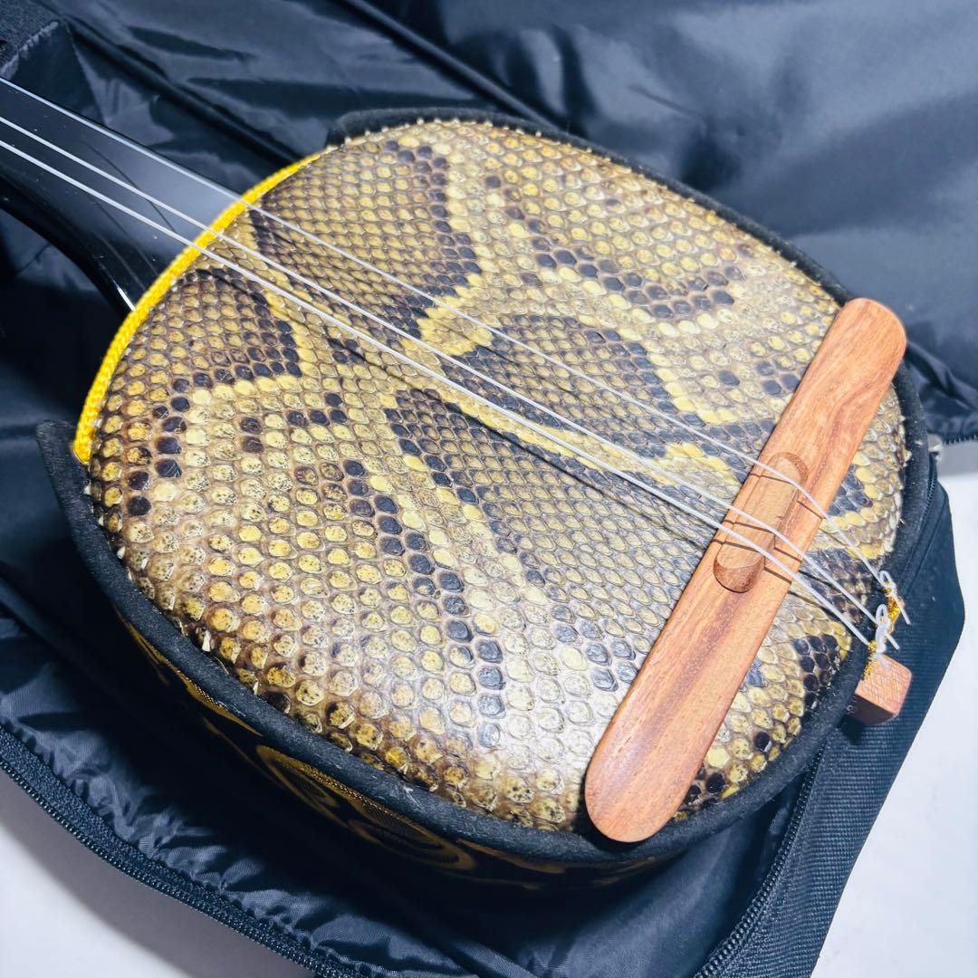 【美品】沖縄 三線 本蛇皮 三味線 ケース付き 初心者 入門