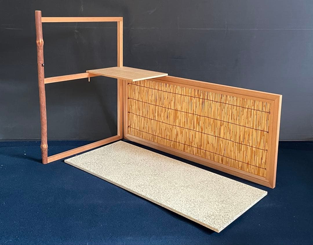 【美品】「祖」 有楽斎好 台目棚 自在棚 葦 棚 替え襖 組立 (1127⑤)