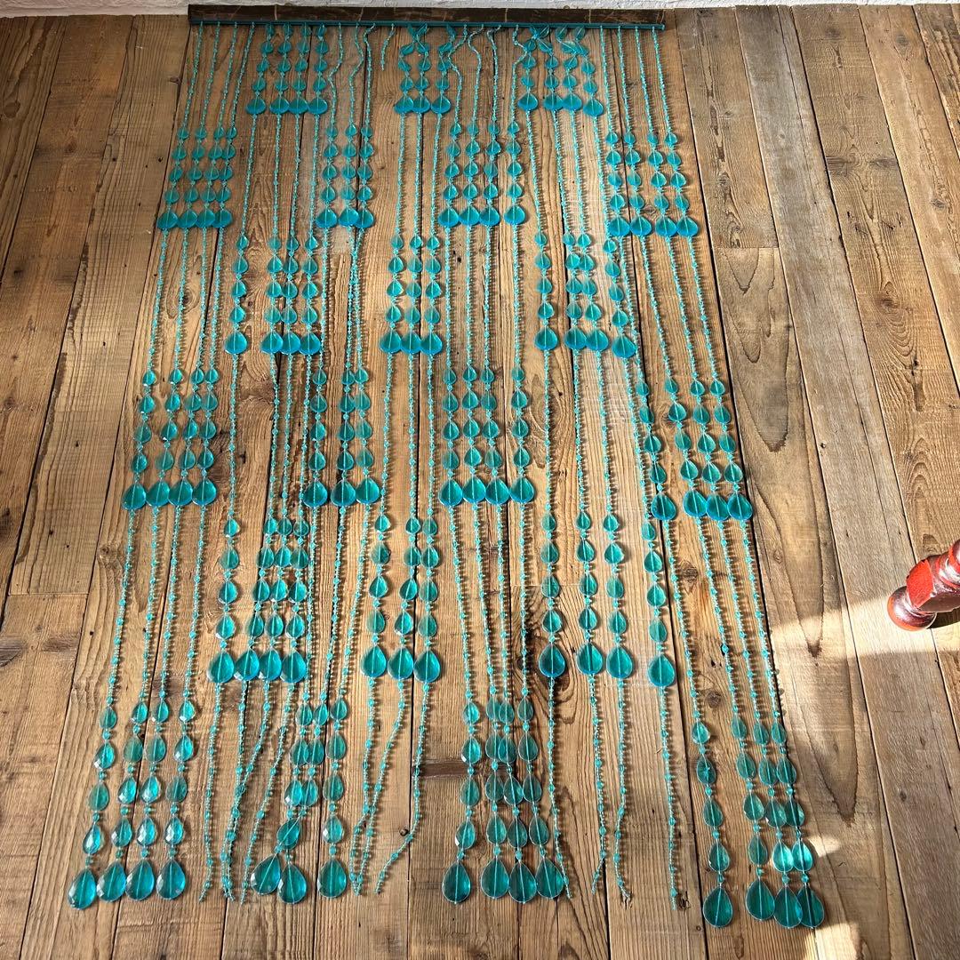 【当時もの】ビーズのれん レトロポップ ブルー