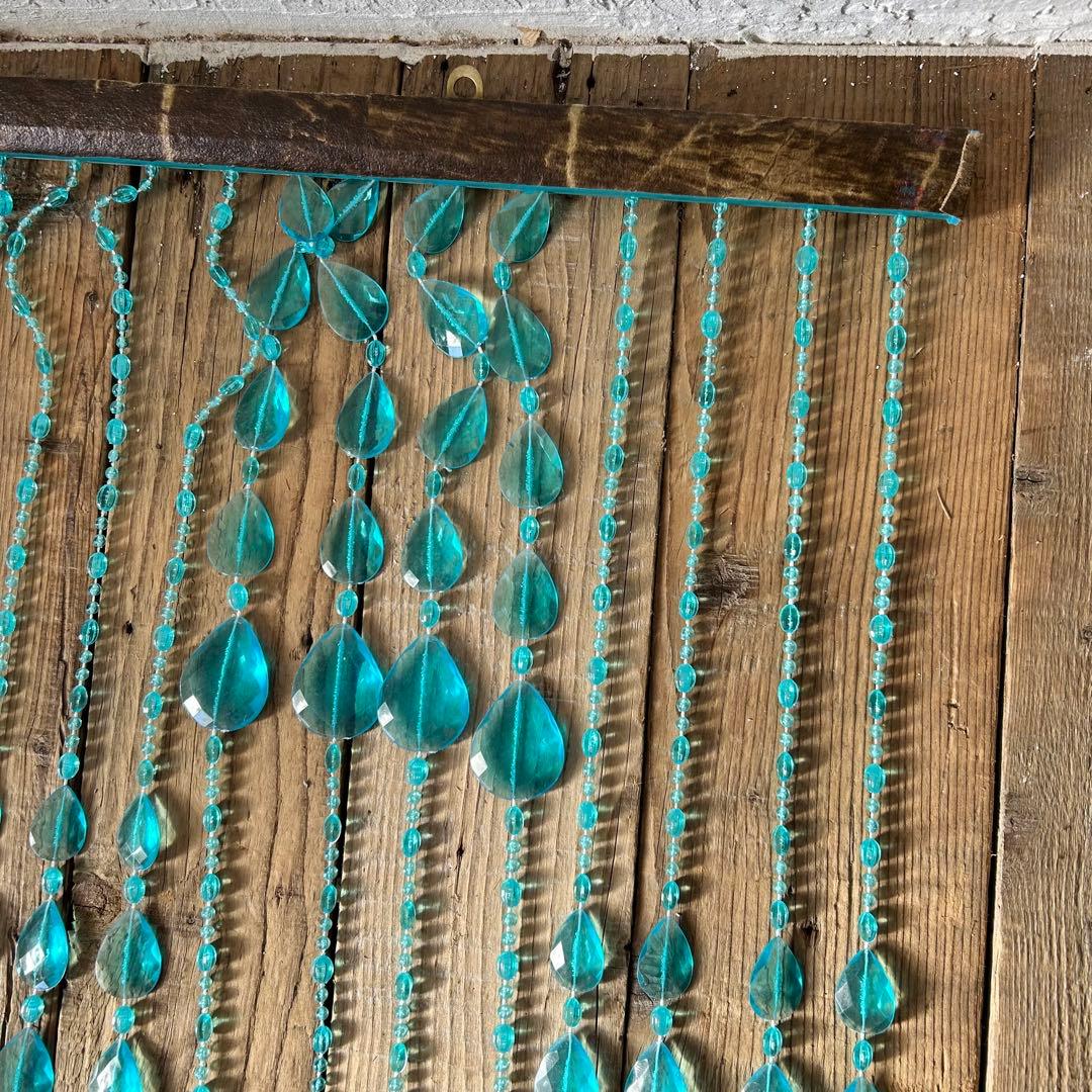 【当時もの】ビーズのれん レトロポップ ブルー