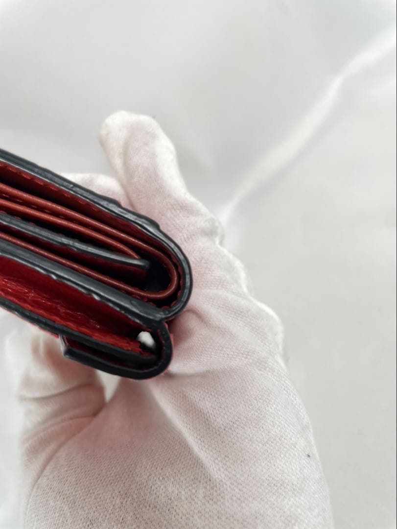 未使用に近い SMYTHSON スマイソン 三つ折り財布 クロコ型押し 箱付き