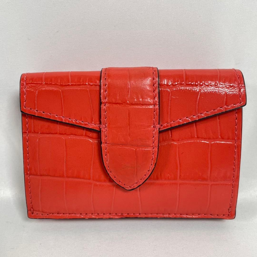 未使用に近い SMYTHSON スマイソン 三つ折り財布 クロコ型押し 箱付き