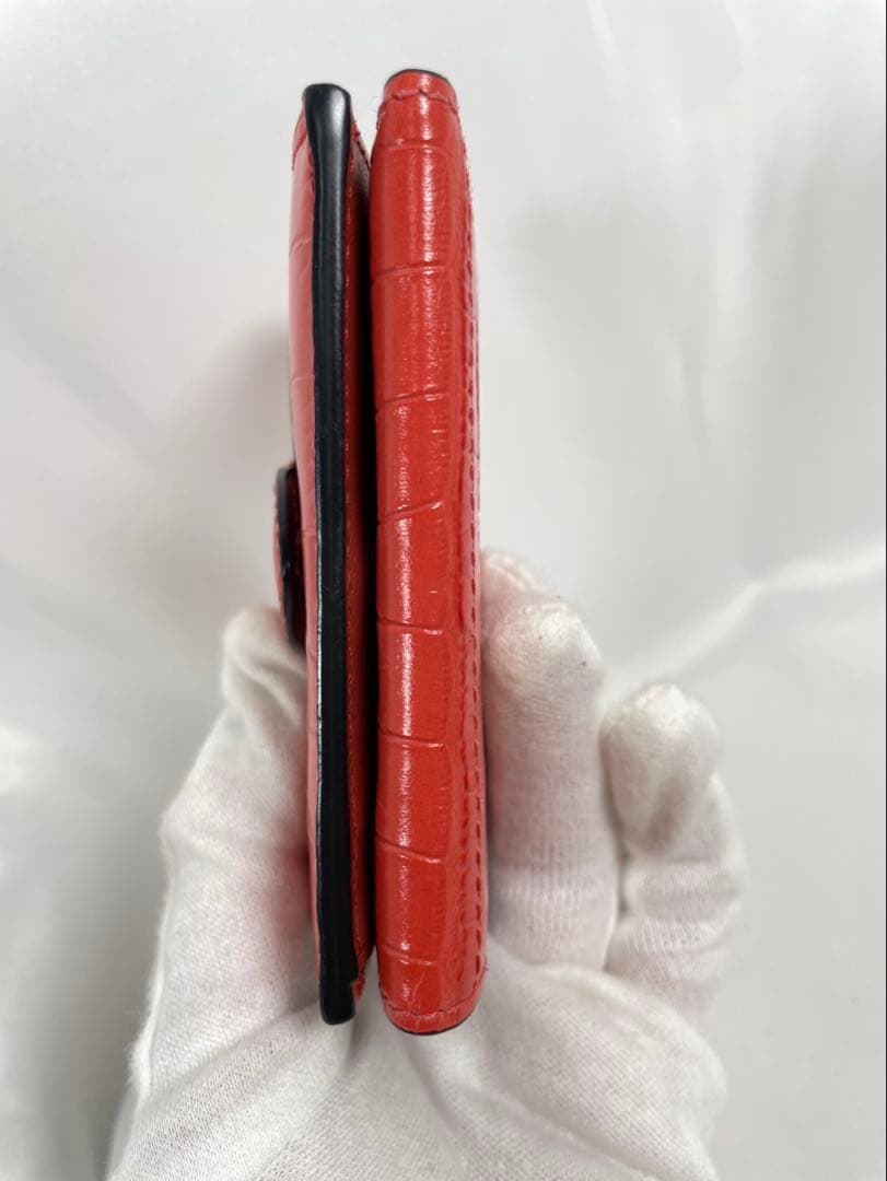 未使用に近い SMYTHSON スマイソン 三つ折り財布 クロコ型押し 箱付き