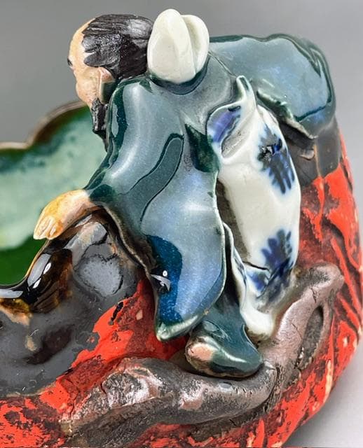 【希少】隅田焼 高浮彫人物立体造形焼物 明治期 ボウル トレイ 深皿 井上良斎