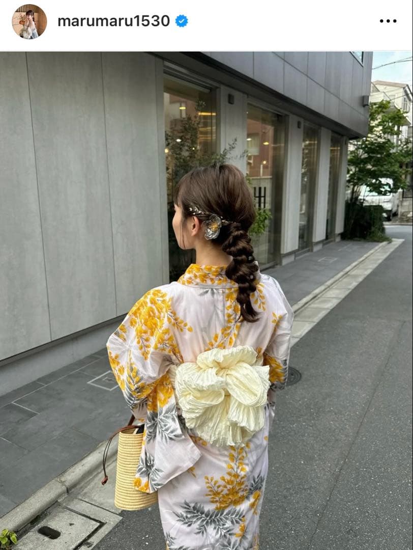 maru×utatane 浴衣3点セット ほぐし麻の葉としだれ藤 マスタード