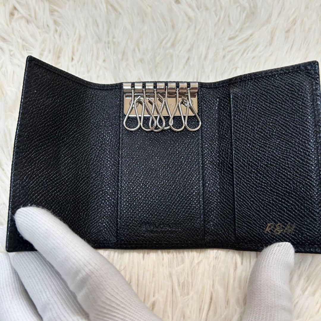 現行・極美品✨ブルガリ　6連キーケース　サークルロゴ　黒　RFIDタグ