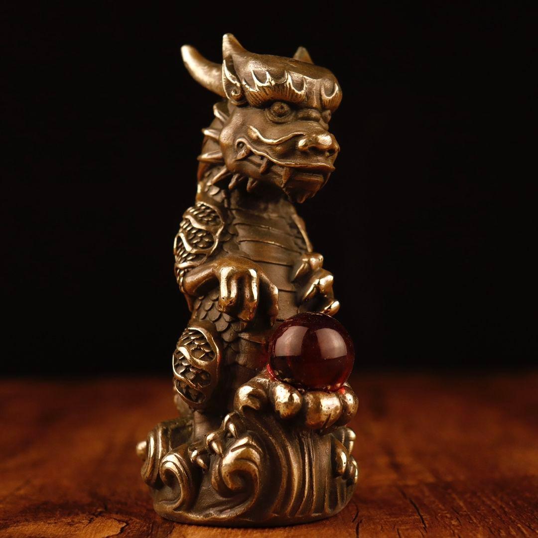 銅制 十二支竜 マスコット 戯珠竜招財 風水 開運 装飾品 工芸品 置物