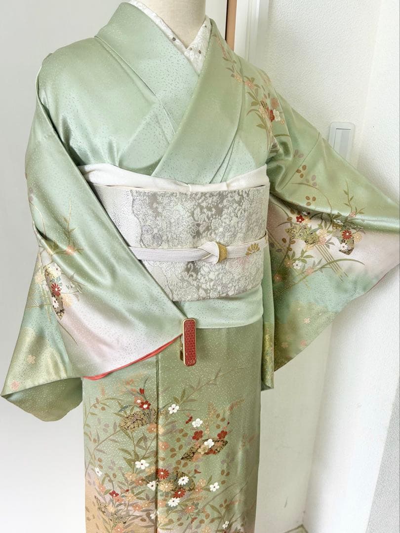 美品　一部しつけ糸付き　正絹訪問着　フルセット4点　入学式　七五三　お宮参り