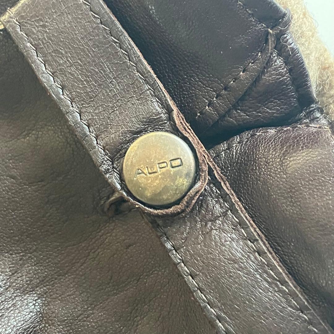 イタリア製 ALPO 羊皮 ダークブラウン レザー手袋 ボタン付き カシミヤ