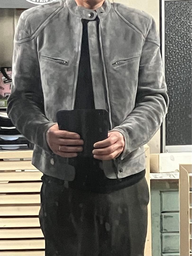 値下げTOMFORD トムフォード　スエードシングルライダース　グレー　44