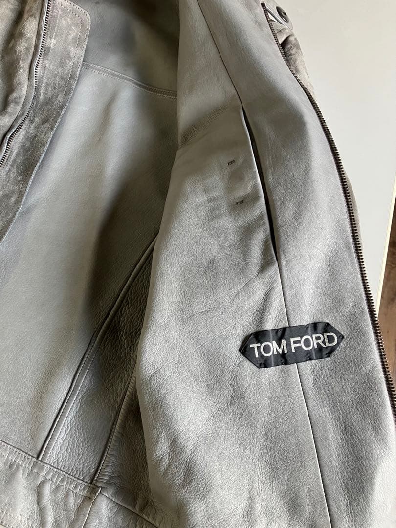 値下げTOMFORD トムフォード　スエードシングルライダース　グレー　44