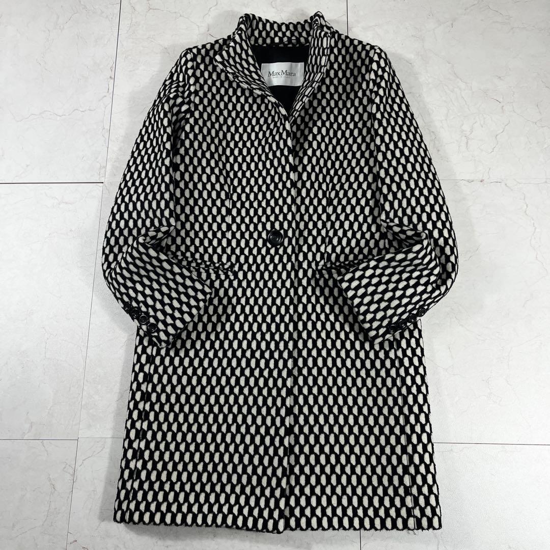 ✨極美品 マックスマーラ 白タグ 格子チェック スタンドカラーコート アルパカ混