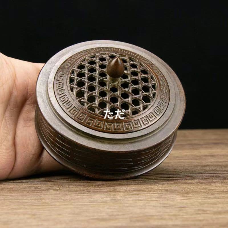 銅器 薫香炉 菱形漁網紋帯蓋香炉 香具 装飾品 工芸品 置物