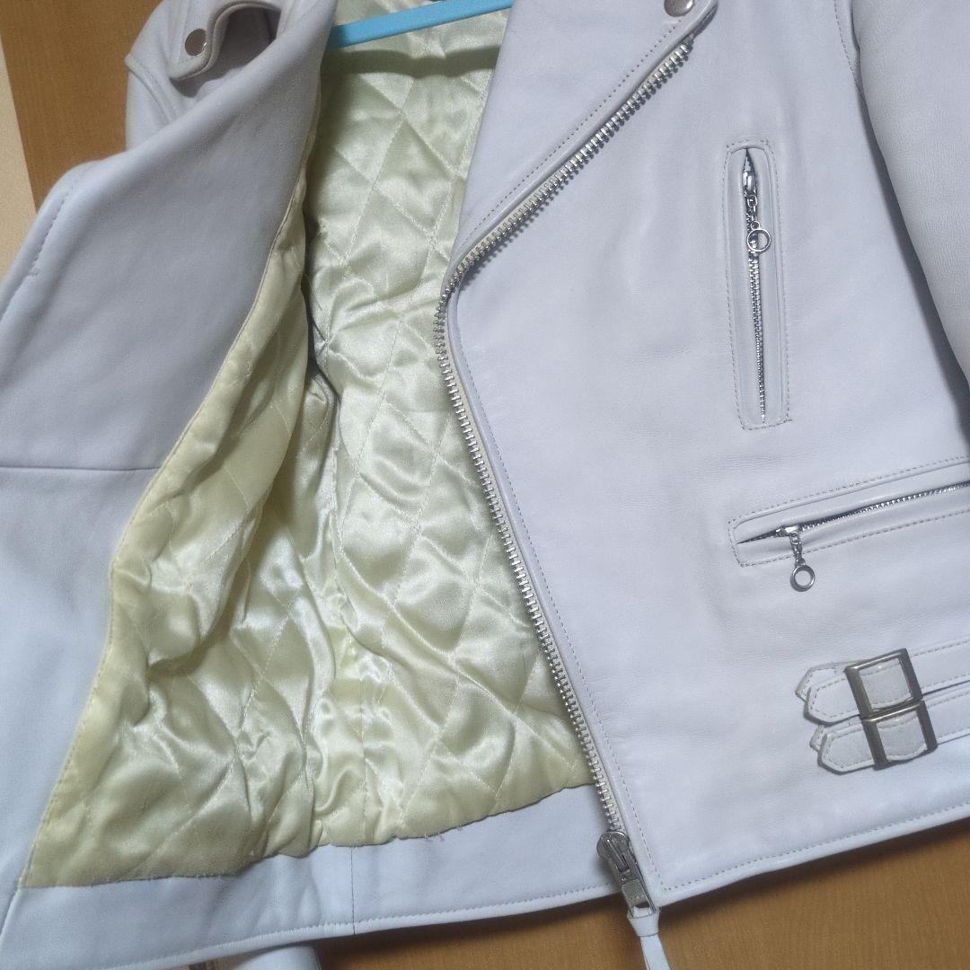 革ジャン 白 メンズ 本革 ホワイトレザー ダブル ライダースジャケット