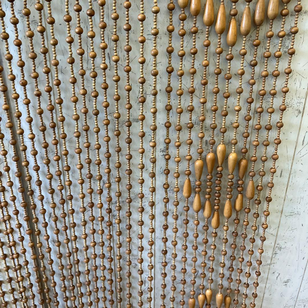 昭和レトロ スライド式 開閉 アーチ型 ウッドビーズ のれん カーテン 玉簾