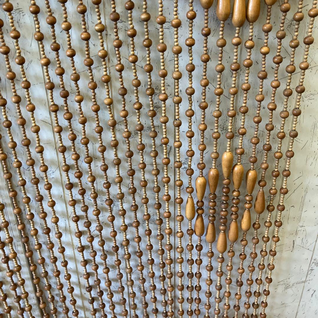 昭和レトロ スライド式 開閉 アーチ型 ウッドビーズ のれん カーテン 玉簾