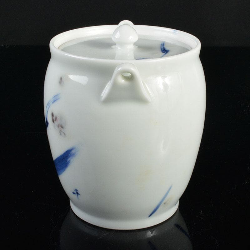 日本画家　郷倉千靱作　染付釉裏紅　花文　急須　共箱　M　R4346