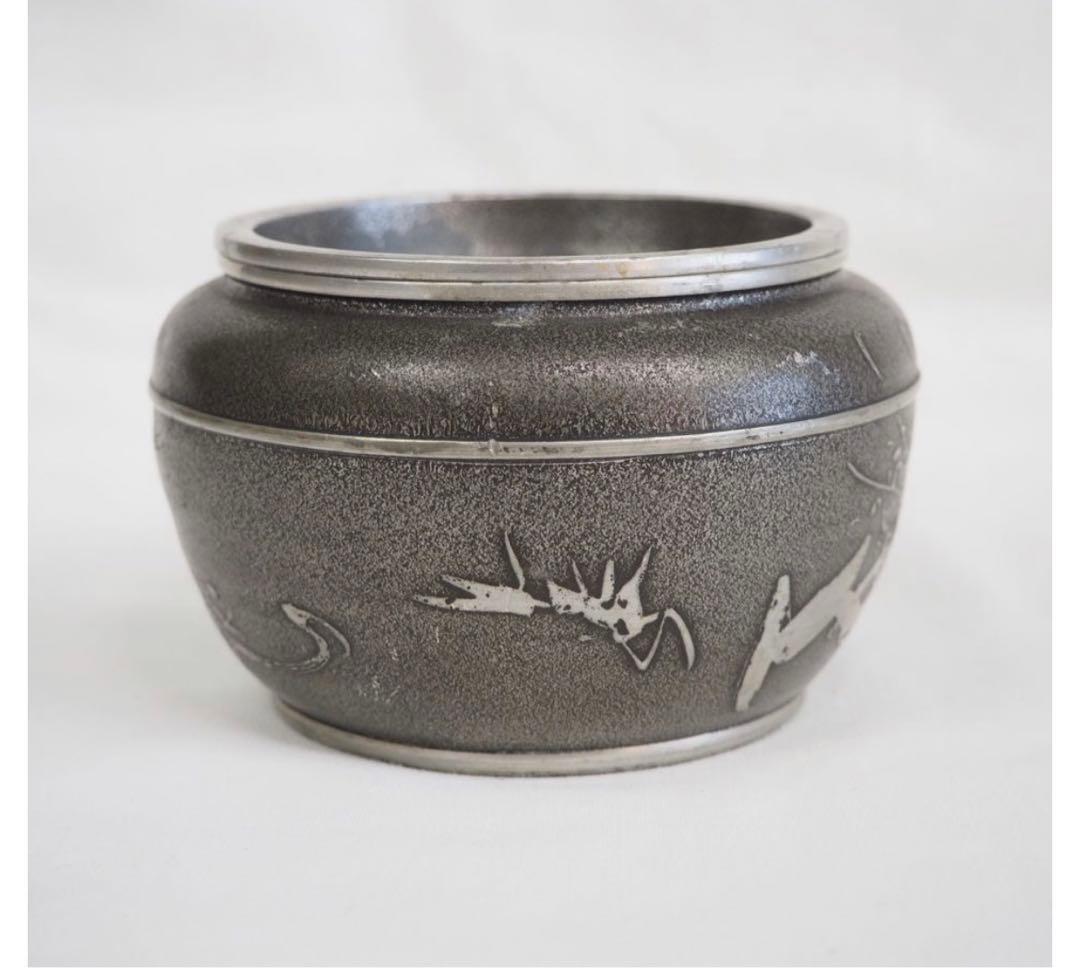 楽一番公式アカウント74送料無料　間村自造 古錫 蘭竹菊梅四君子建水煎茶器