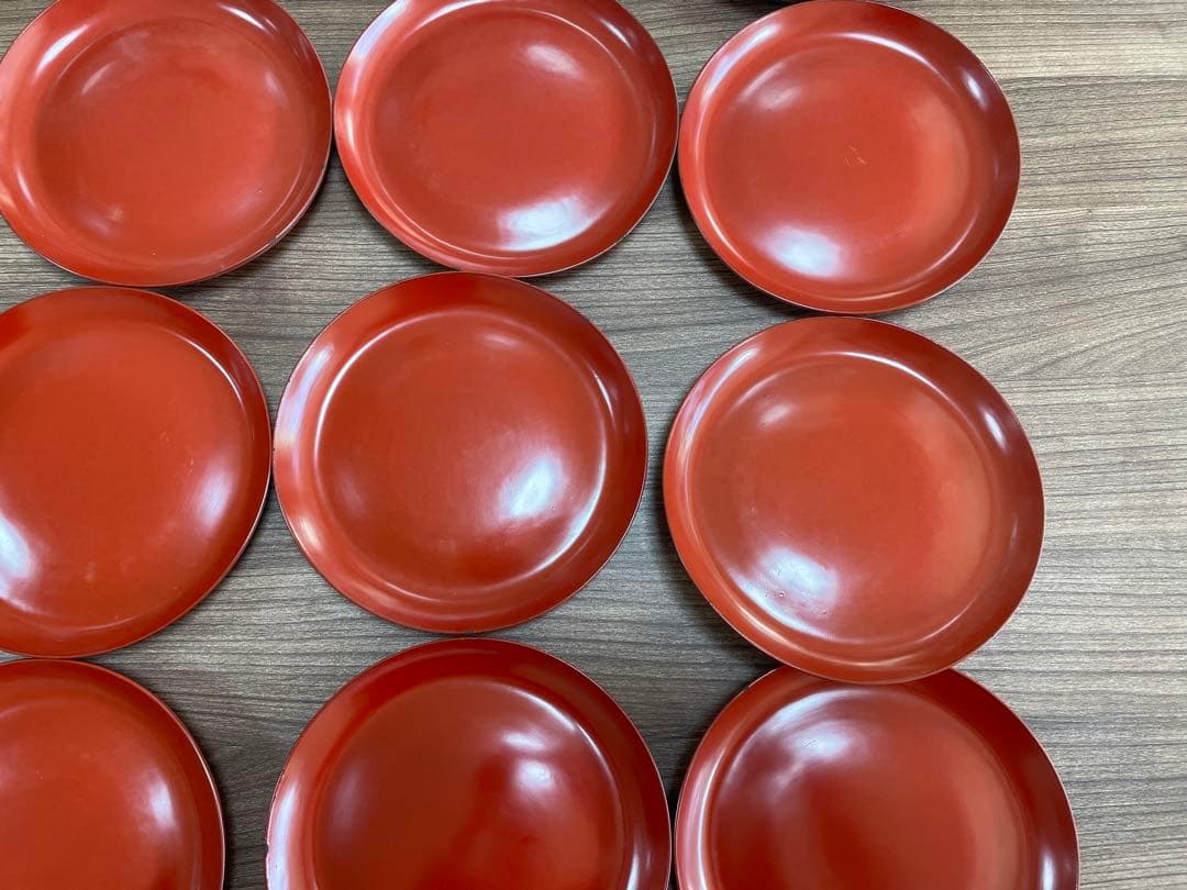 【現状品】輪島塗 漆器 朱塗 平皿 19枚セット 底黒塗 レトロ　アンティーク