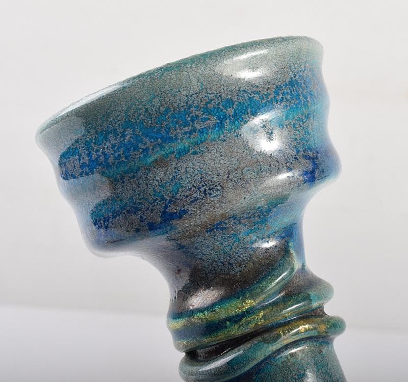 人間国宝　加藤卓男作　青釉　鶴首花生　花瓶 　一輪挿し　共箱　L　R5428