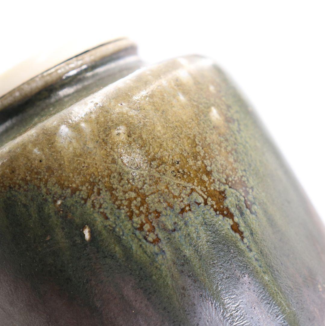 市野克明作 丹波焼 肩衝茶入 段七宝仕覆 茶道具 共箱　V913