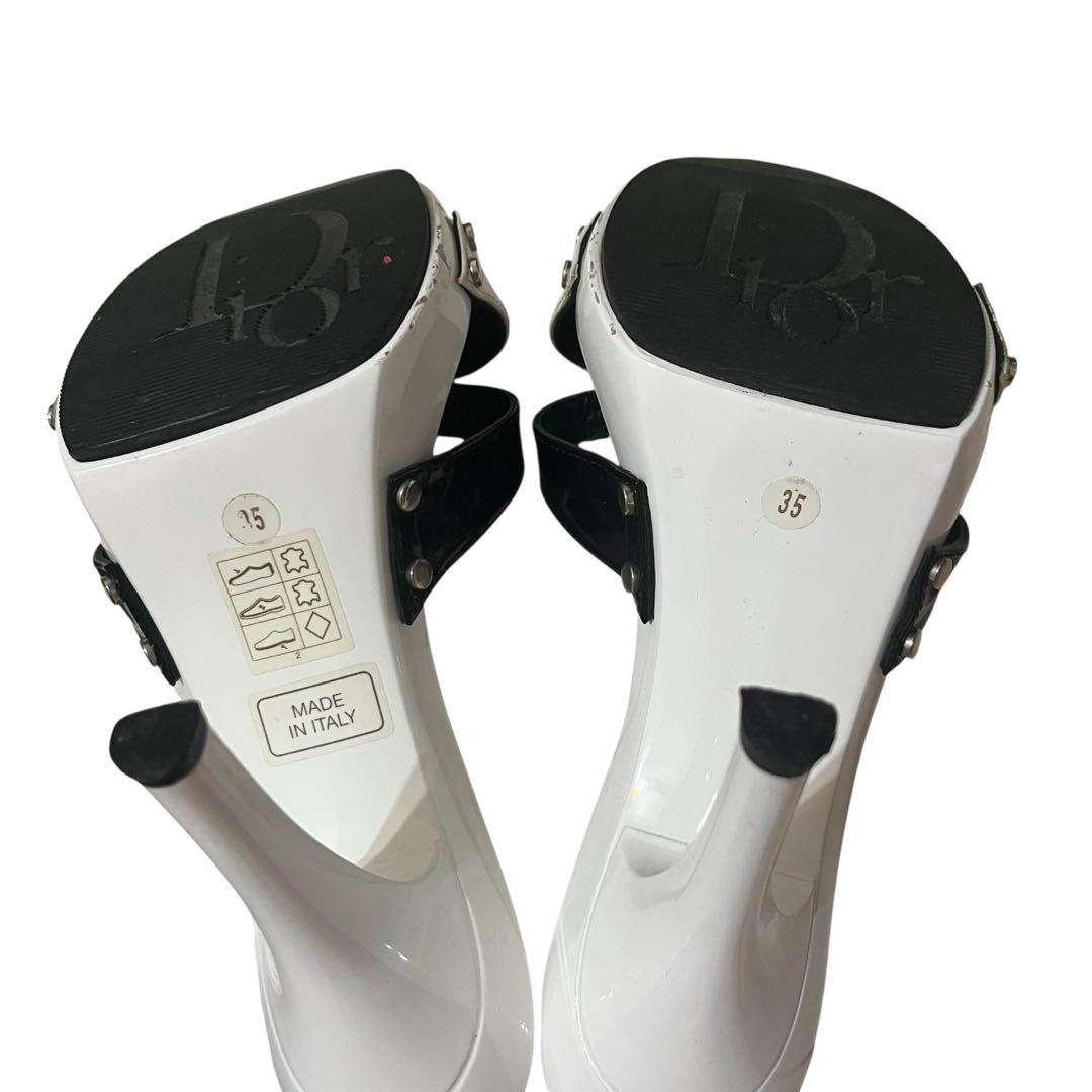 Dior ディオール ミュール サンダル 白黒 35 ロゴ リボン レディース