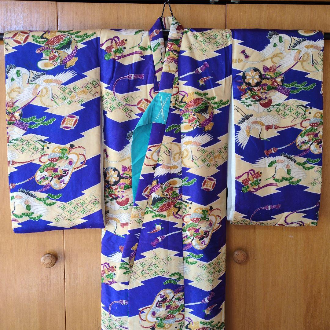 七五三３歳男の子正絹薄綿入り着物と正絹縮緬の被布（中綿無し）