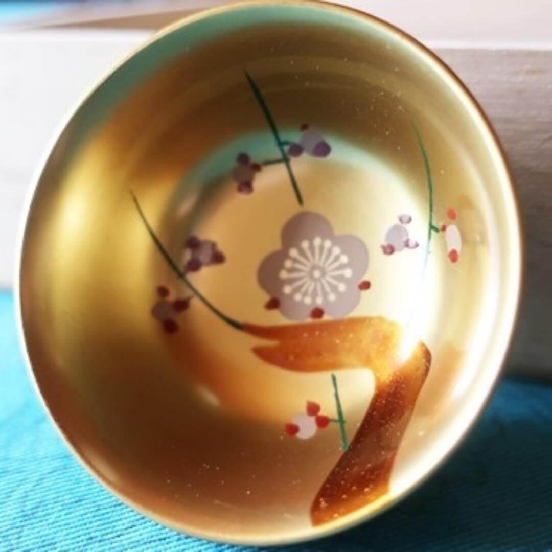 会津漆器 ぐいのみ 金地 小盃 鶴亀・松竹梅 手描き 日本製