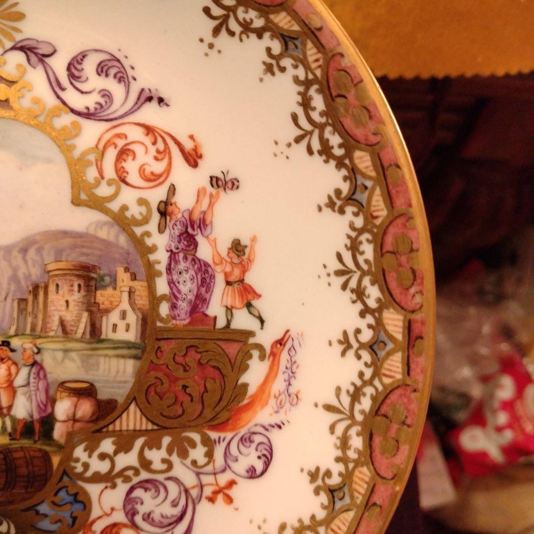 セール　希少　一級品　古マイセン　港湾図　14cm ボタン剣